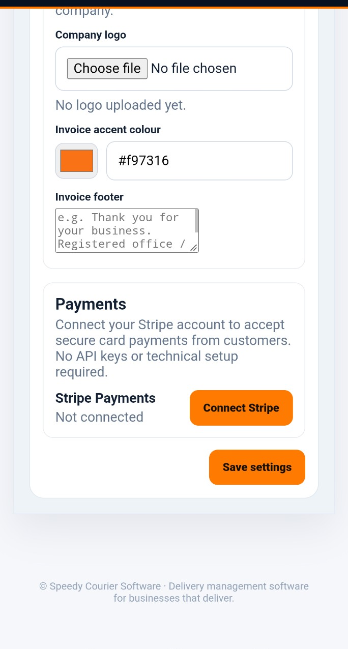 Connect Stripe payments in Speedy Courier Software