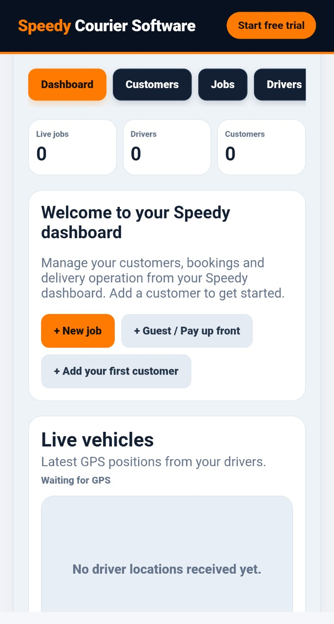 New Speedy Courier Software company dashboard