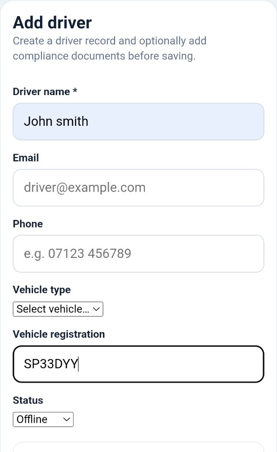 Add driver details in Speedy Courier Software
