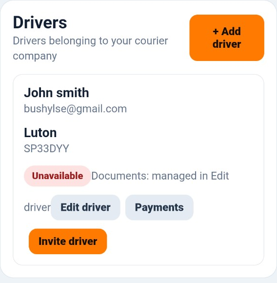Invite driver button in Speedy Courier Software